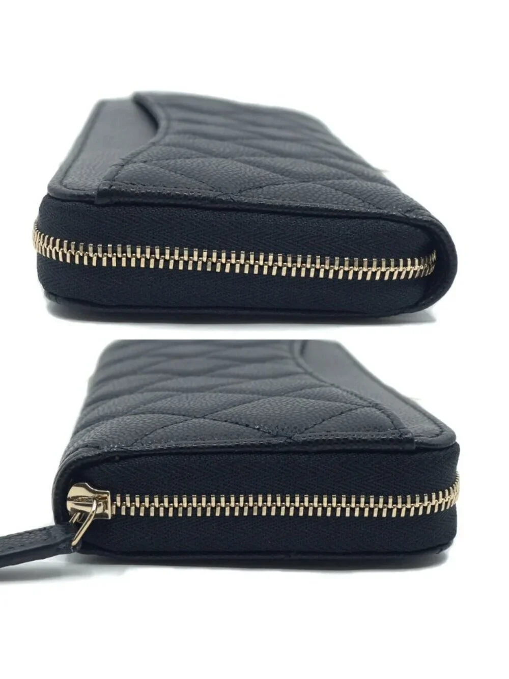 Chanel Quilted Classic Long Zip Wallet Caviar Leather Black Red Gold